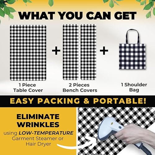 Miniatura 70 de RNOONY Funda de mesa de picnic de poliéster de 8 pies con fundas de banco, resistente al viento y al agua, perfecto para regalos de campamento