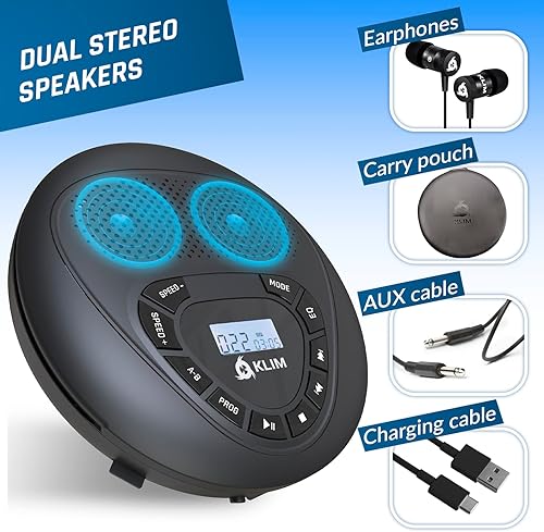 Miniatura 5 de KLIM Altavoz + reproductor de CD Bluetooth con altavoces + nuevo 2023 + Discman + batería recargable + reproductor de CD portátil con auriculares +