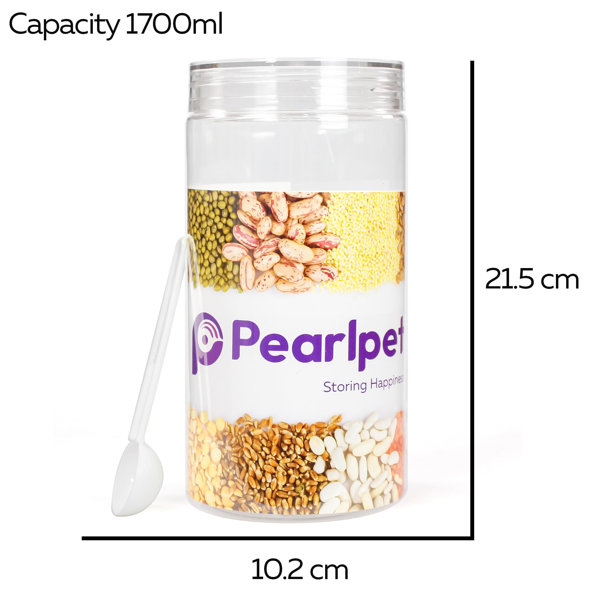 PEARLPET Plastic Container Set for Kitchen Storage Set with Spoons, Pack Of 18 Pcs 300 Ml, 500 Ml, 1700 Ml Suitable For Rack, Spices, Fridge-Transparent