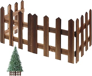 DOITOOL Carbonized Wood Garden Fence Panel 1.2m X 30cm Outdoor Decorative Natural Wood Fencing for Yard, Lawn, and Holiday Tree Protection