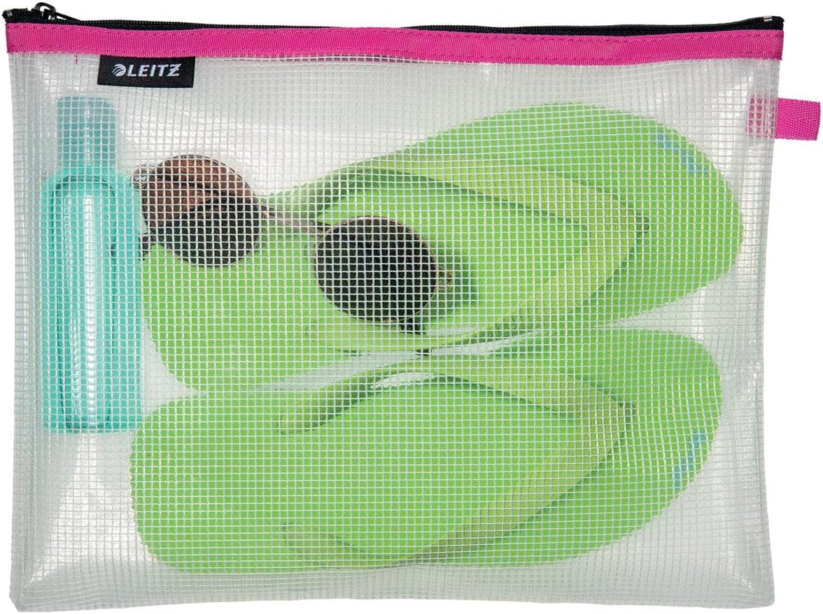 Leitz Wow Travel Pouch, Water Resistant, Translucent, Ideal for Visible Storage and Organisation, Large (A4) - Pink