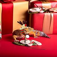 Vista 3 de 3 piezas de sombrero de Papá Noel de dragón barbudo de Navidad con bufanda, sombrero de Navidad ajustable colorido ropa de Navidad, accesorio