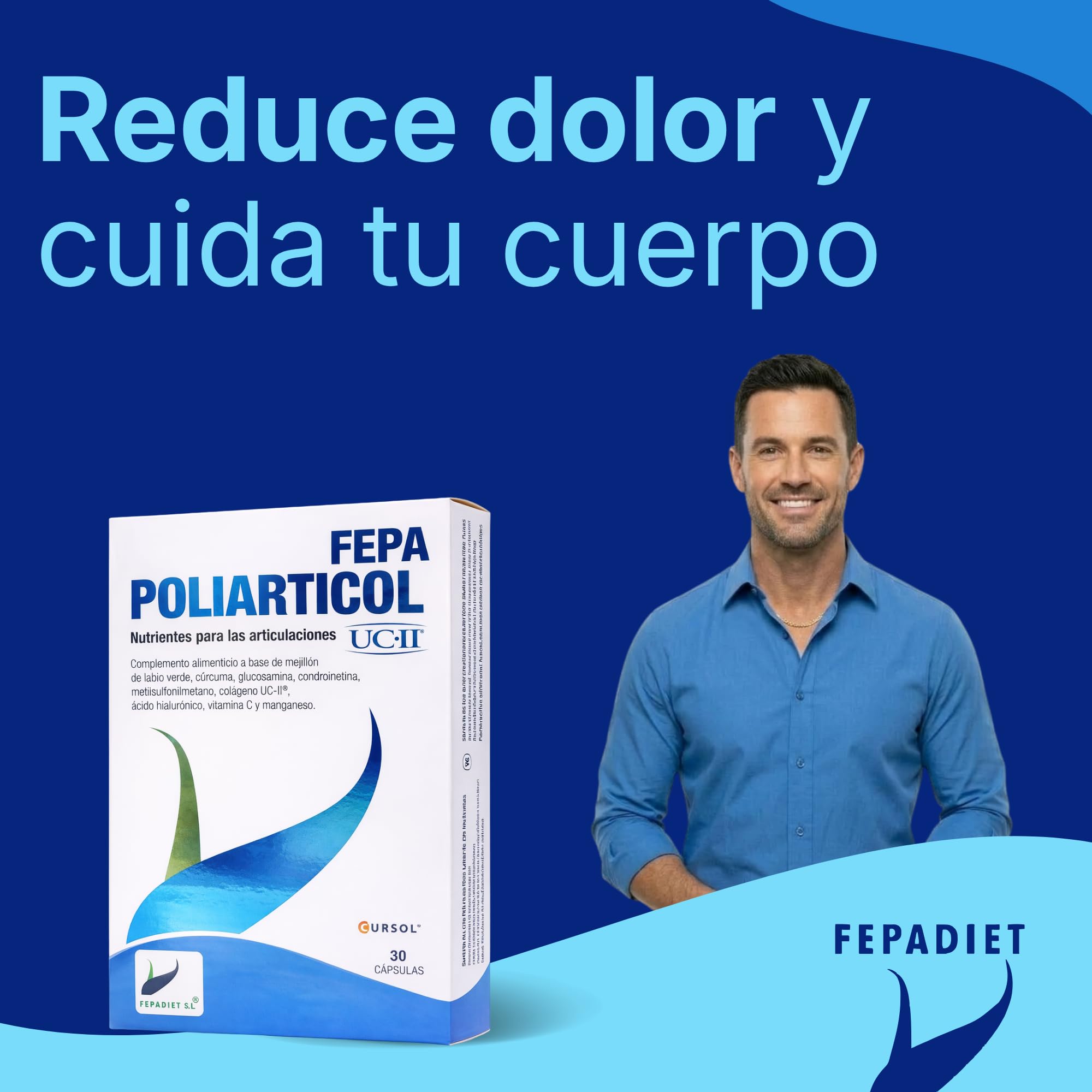 FEPA Poliarticol UCII - Suplemento para Articulaciones - Nutrientes con Extracto de Mejillón de Labio Verde y Colágeno UC-II® - Apoyo Diario a Movilidad y Bienestar - 30 Cápsulas - Fepadiet