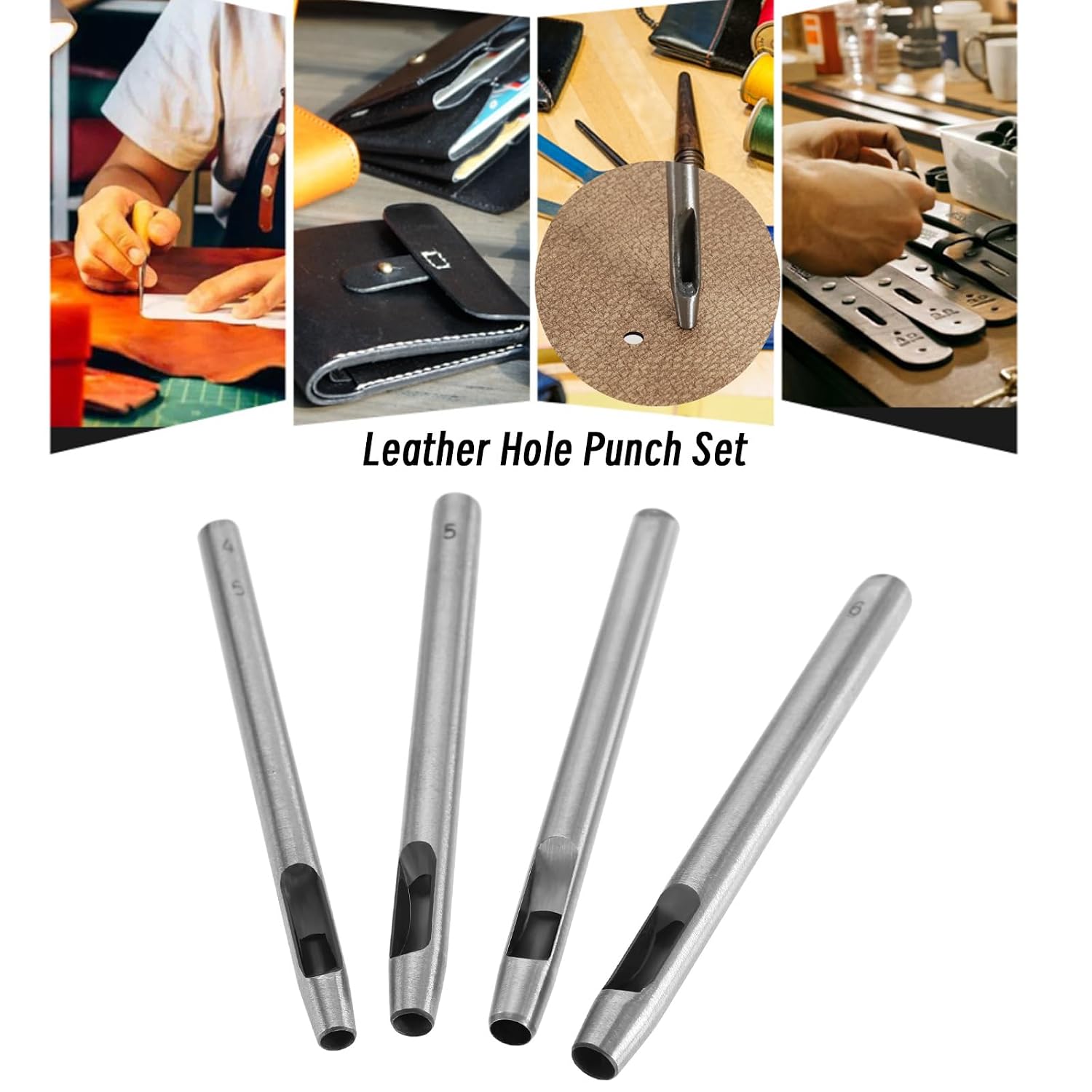 ECSiNG 15Pcs Hollow Hole Punch Leather Hole Punch Set Stainless Steel Punch Cutter Tool for DIY Leather Craft Projects Rubber Paper 100mm