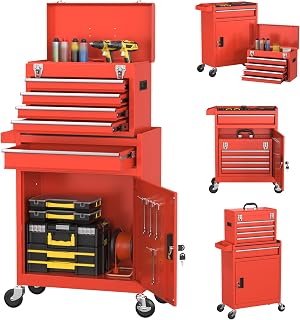 5 Drawer Rolling Tool Chest, Large Capacity Rolling Tool Box with Wheels, Locking Mechanical Tool Chest, Portable Tool Box with Sliding Drawers for Garage Workshop and Tool Room (Red)