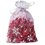 Wudygirl 100pcs 5X7 Inches Xmas Drawstring Organza Bag Snow White Pouches Party Wedding Favor Seashell Chocolates Bags (100pcs Snowflake 5x7) (Snowflake)