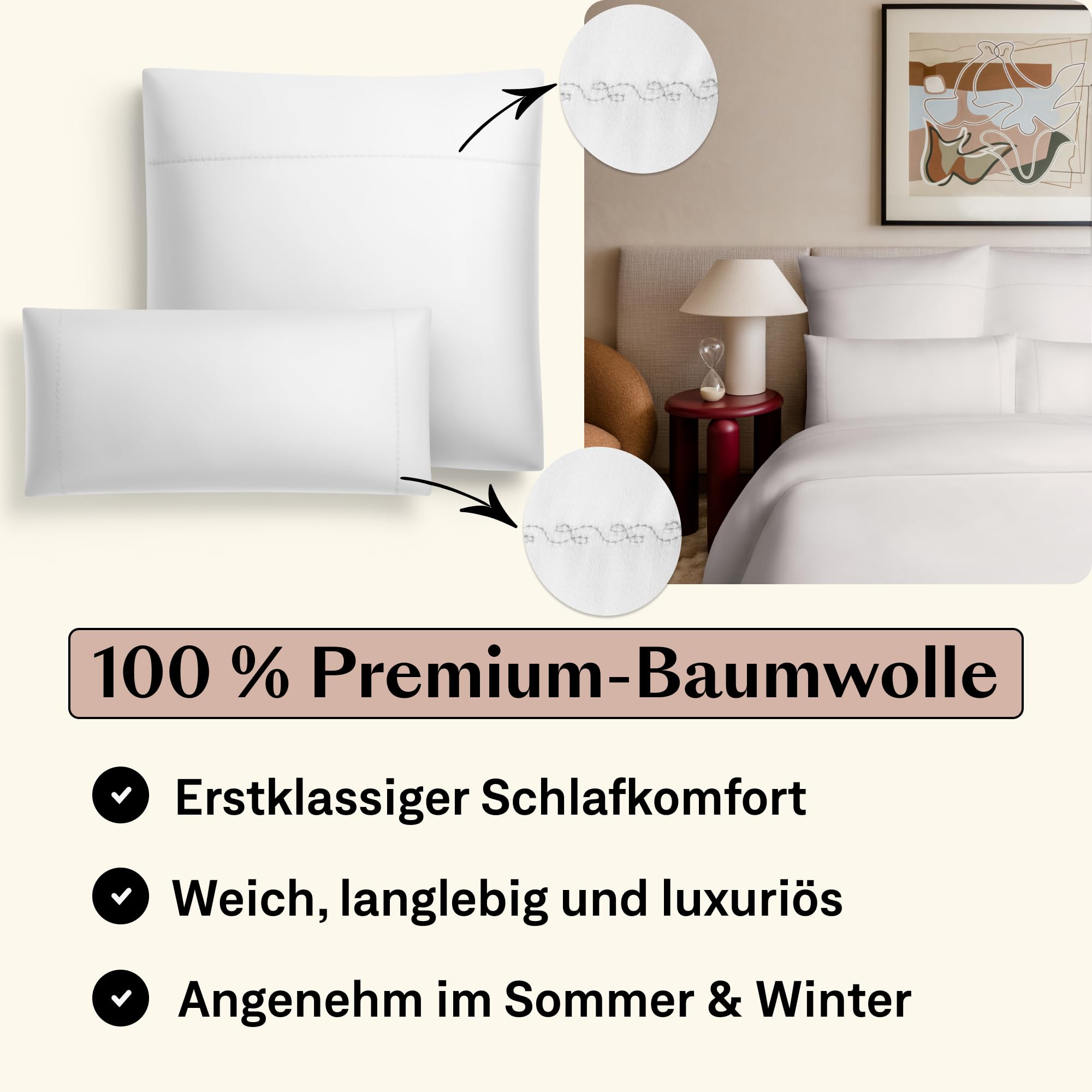Mako Funda de almohada de satén de 40 x 80 cm, juego de 2 unidades, color blanco con bordado, funda de almohada de raso, 80 x 40 cm, 40 x 80 cm, funda de almohada suave como funda de almohada de
