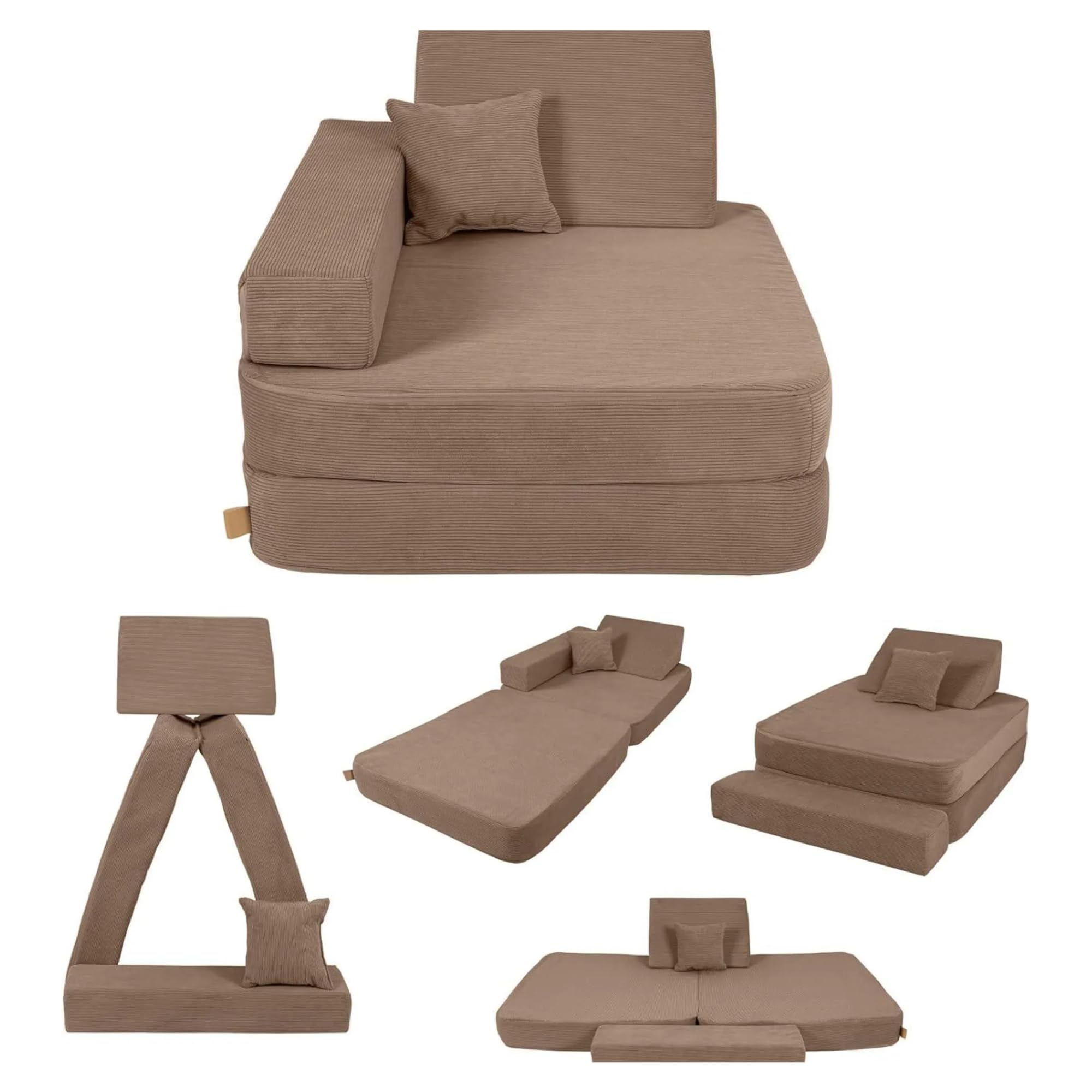 Angelove Poltroncina Bambini 3‑in‑1 - Divano Modulare e Materassino da Gioco in Velluto a Coste, Comodo da 1 anno, Marrone