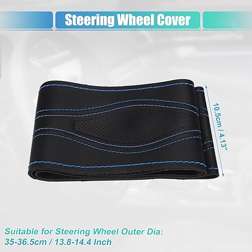 Miniatura 4 de uxcell Funda para volante cosida a mano, puntada azul con aguja e hilo, ajuste universal de 13.8-14.4 pulgadas de diámetro para automóvil y camión,