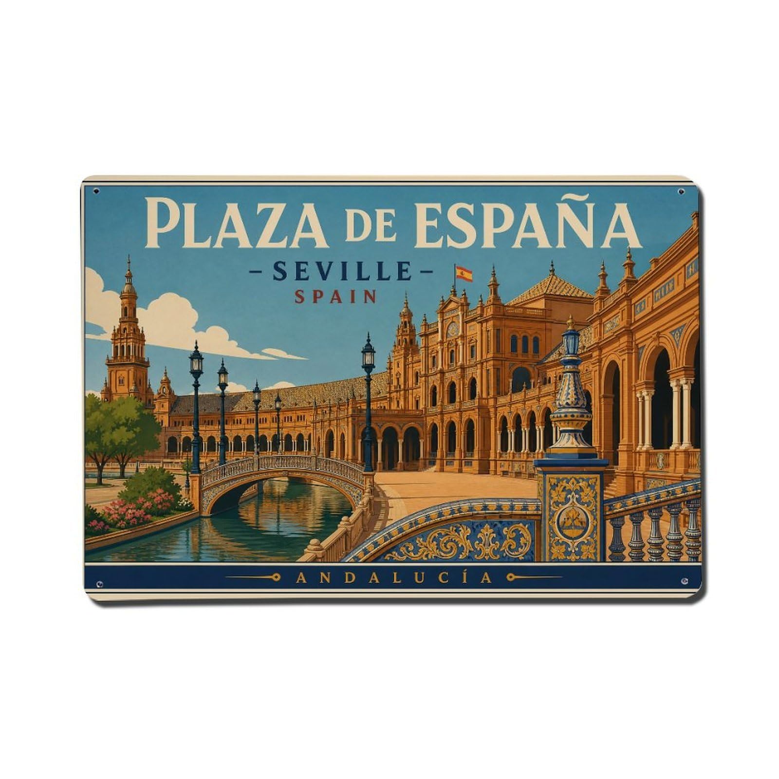 Metal Tin Sign Seville Spain Vintage Travel
