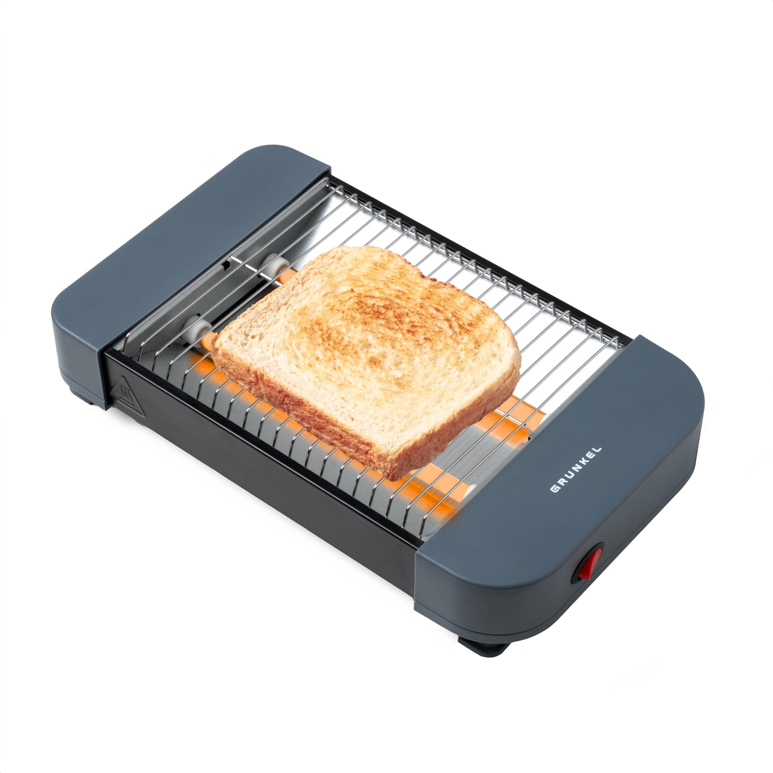 Tostadora de Pan Plana para 2 Rebanadas de 350W - Compacto con on/off sin Temporizador - Señal Acústica de Finalización - Bandeja Recogemigas Extraíble - Compacto
