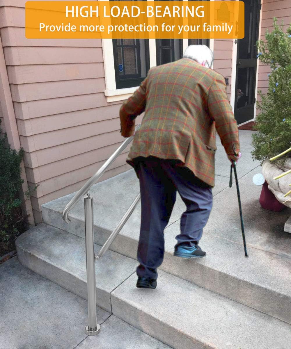 Staircase Handrail Porch Deck Patio Railing for Outdoor and Indoor 330lbs Side Load Stairs Handrailings Stainless Steel Fits 1-3 Steps (Style 2)