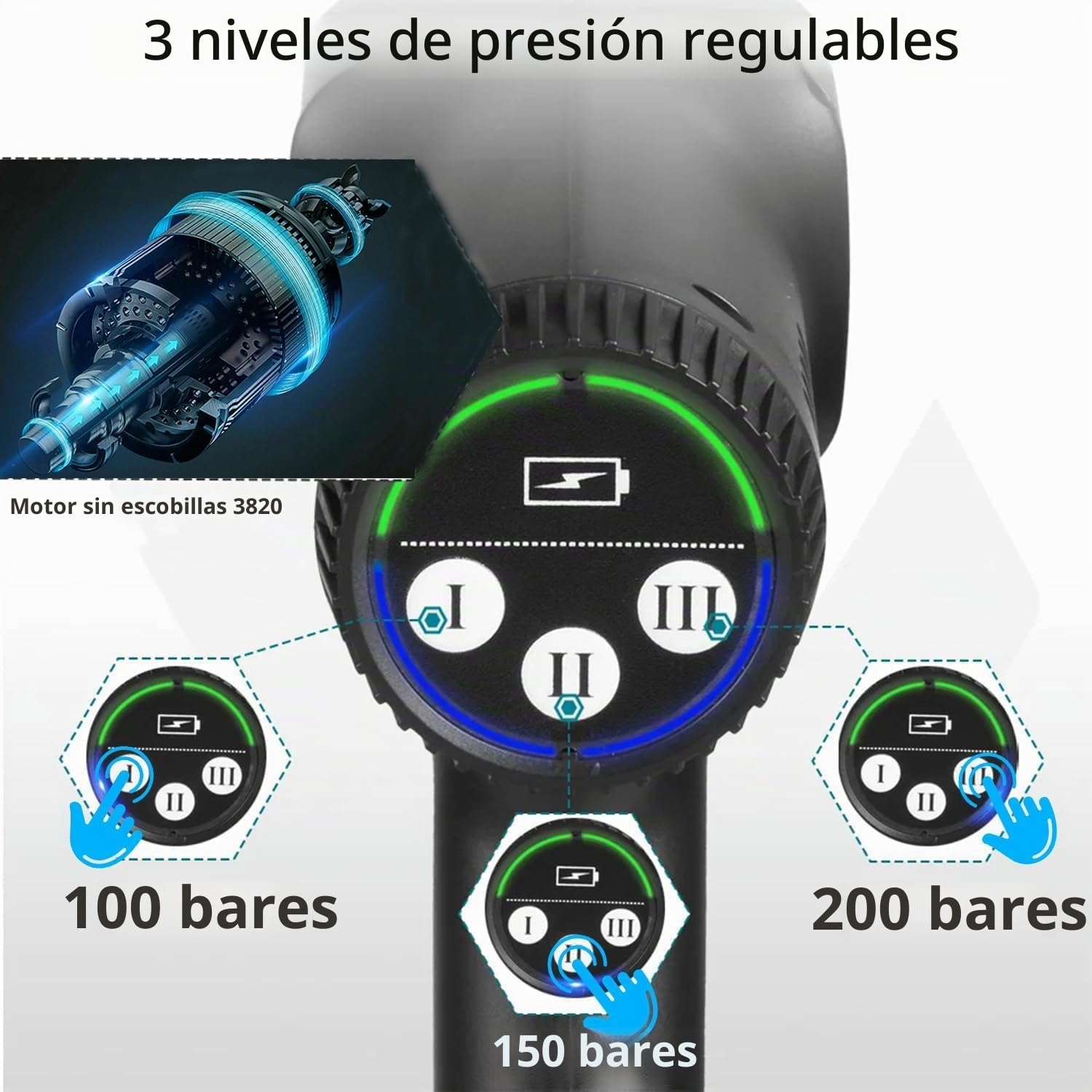 Hidrolimpiadora Bateria de 3 velocidades máx 18V 200 bar/2900 PSI | portatil pistola de agua a presión con Boquilla Ajustable 6 en 1press and clean de para Coche