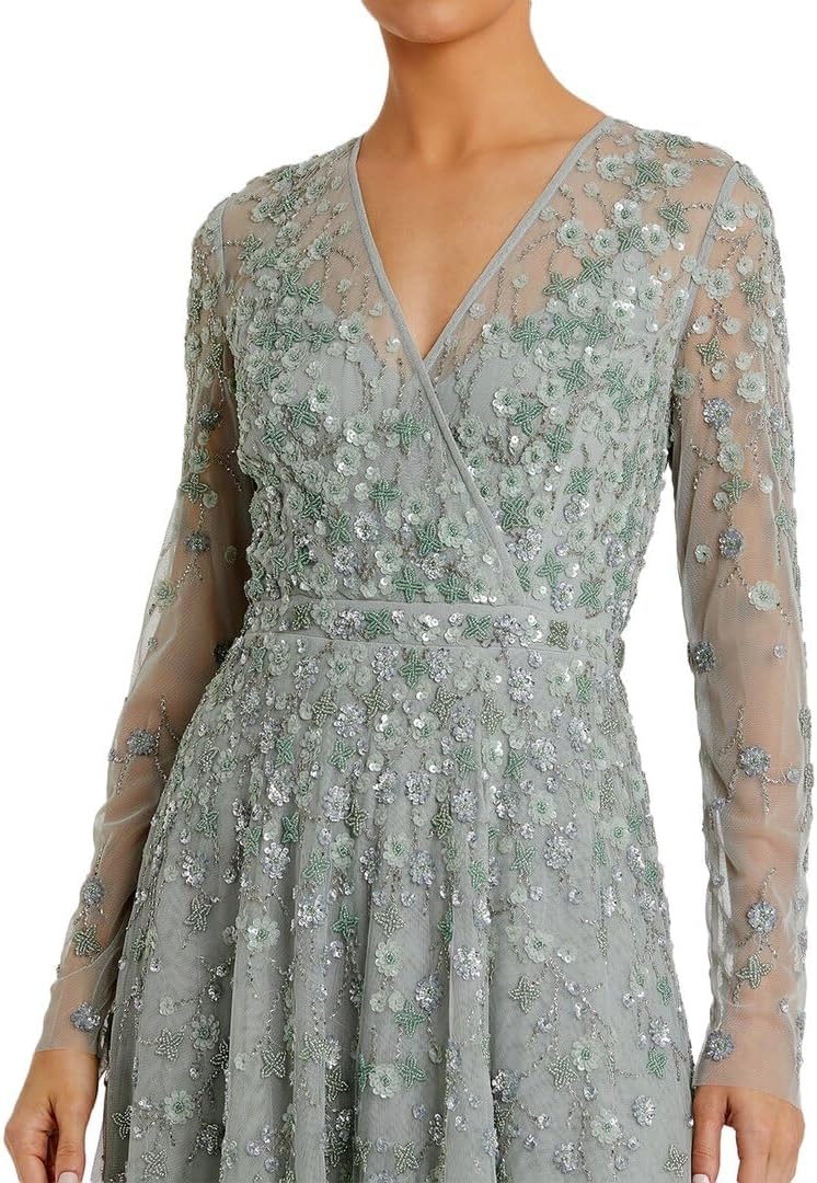 Illusion Long Sleeve A Line Embellished Gown - Image 3