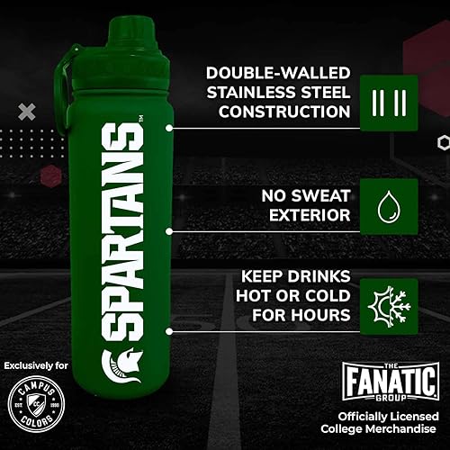 Vista 452 de Campus Colors Botella de agua de acero inoxidable de la NCAA, tapa giratoria, 24 onzas, clip de transporte, mantiene tus bebidas calientes o frías