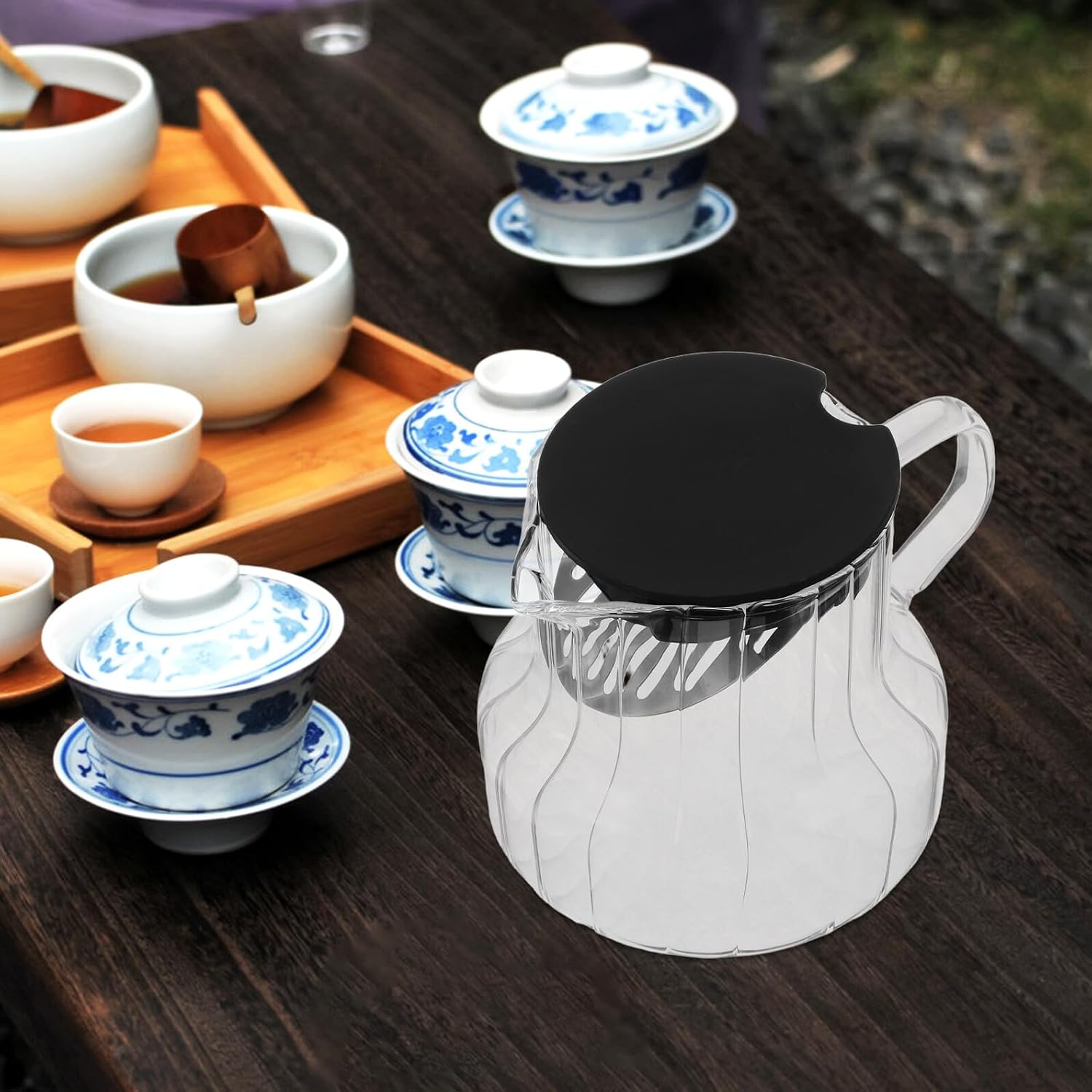 KALLORY Glass Coffee Carafe with Lid 550ml Ribbed Glass Coffee Pitcher Borosilicate Tea Kettle Suitable for Home Brewing and Daily Serving