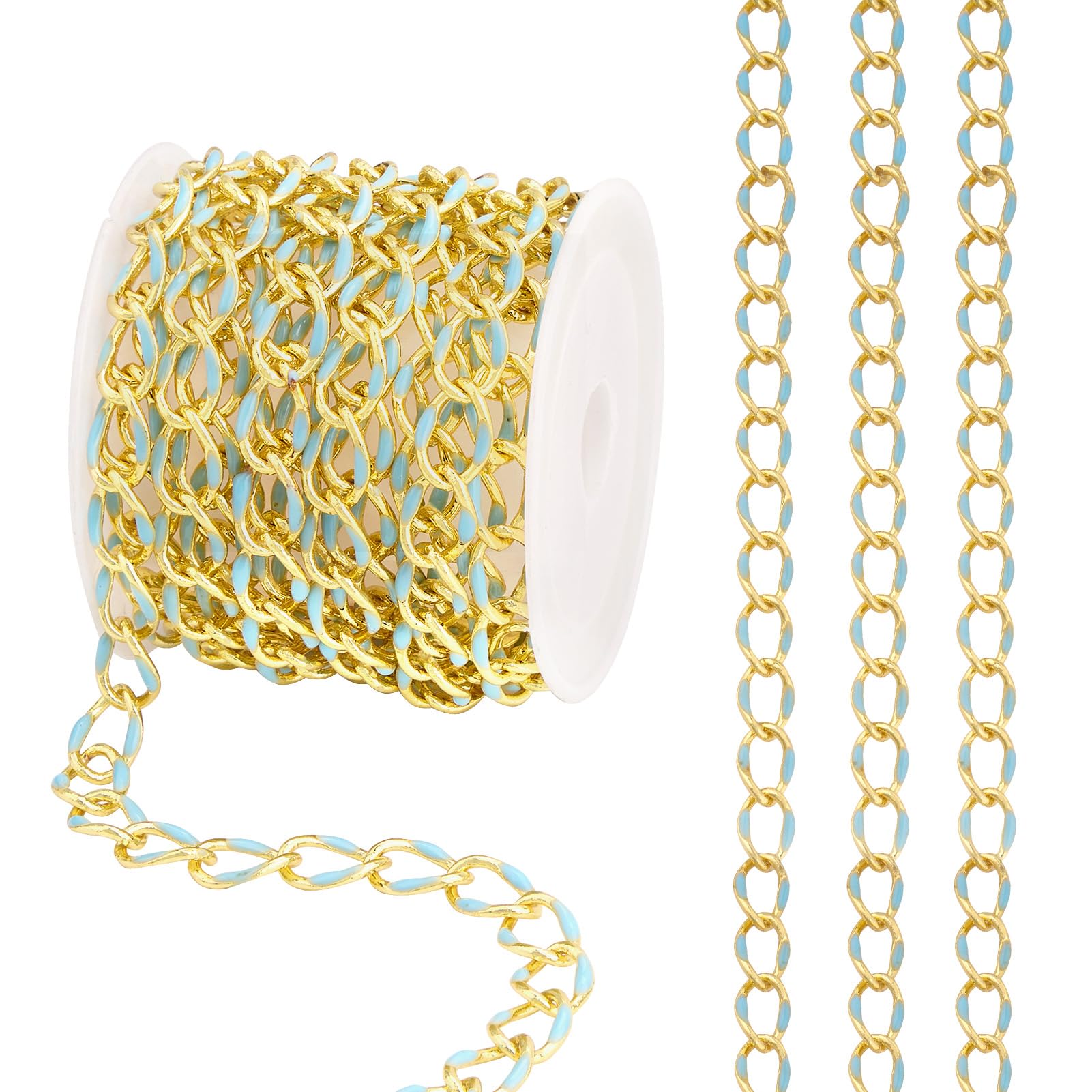 UMAOKANG 6.6 Feet Blue Enamel Curb Chain for Jewelry Making 18K Gold Plated Brass Jewelry Making Chains Bulk