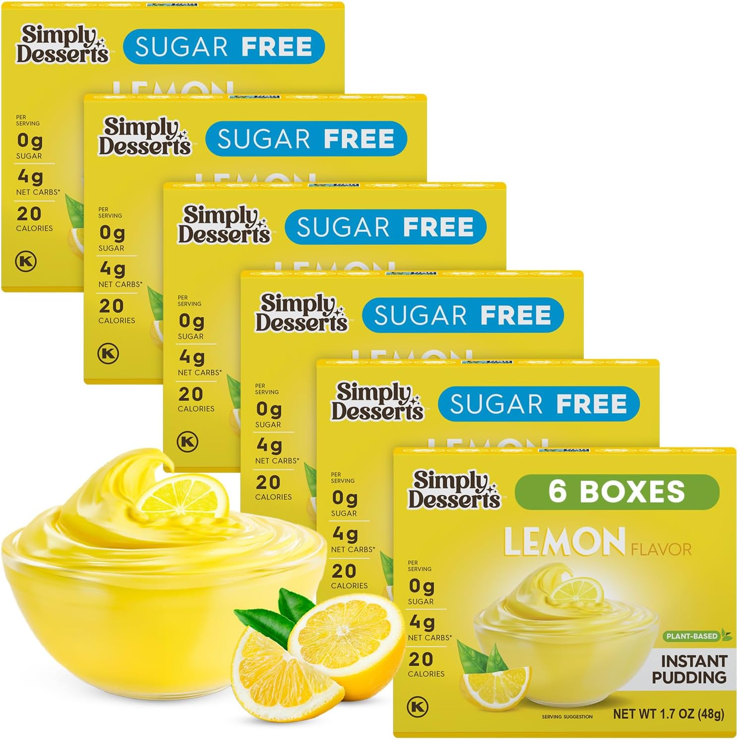 Instant Delicious Lemon 6 Pack Pudding Mix - Delicious Guilt Free Desserts - All Natural, Sugar Free, Non GMO, Gluten Free, Fat Free, & Vegan