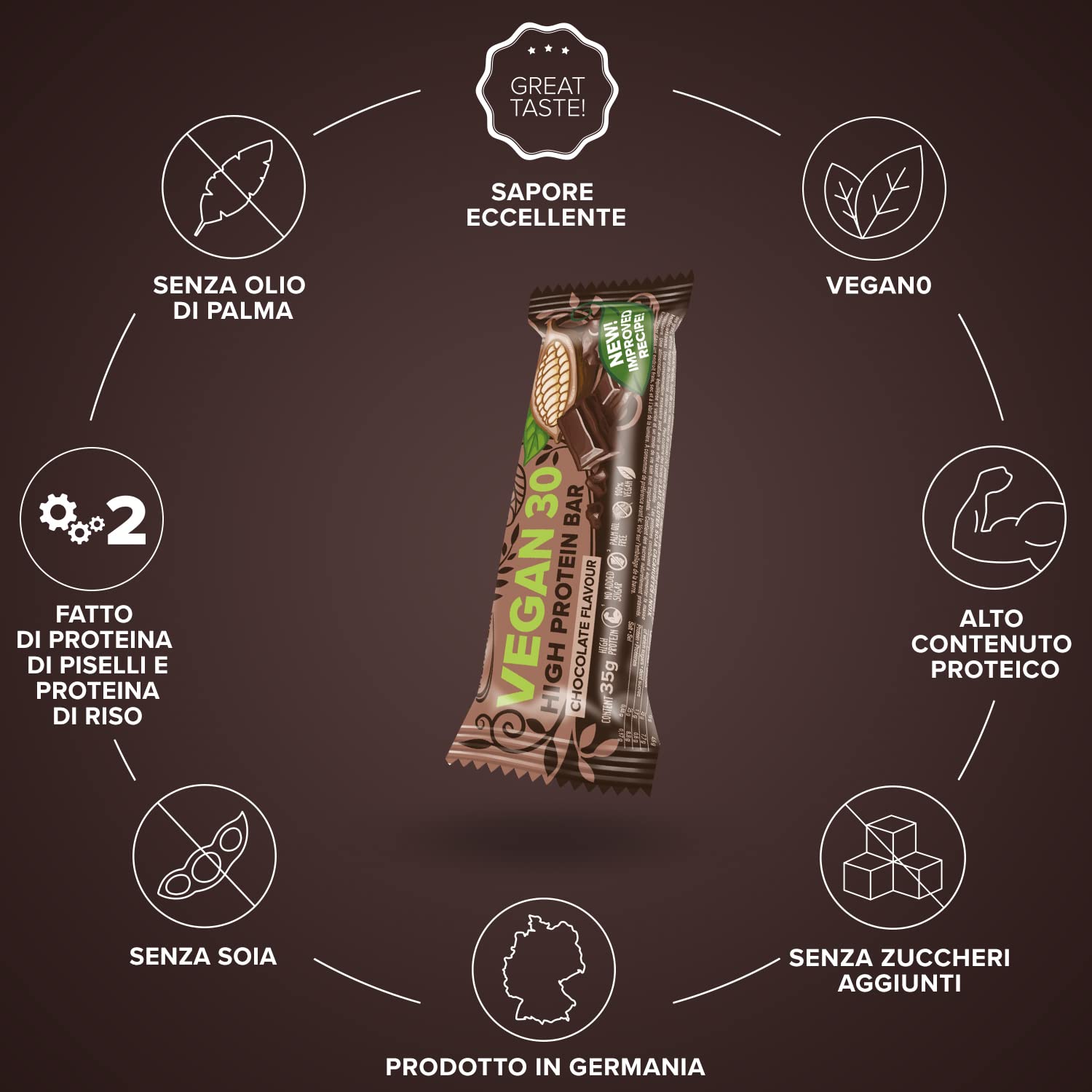 IronMaxx Vegan 30 Barrette Proteiche - 24 x 35 g Gusto Cioccolato, 26% Proteine Vegetali, Poco Zucchero, Senza Soia & Palm Oil – Snack Sportivo Vegano Post-Allenamento.