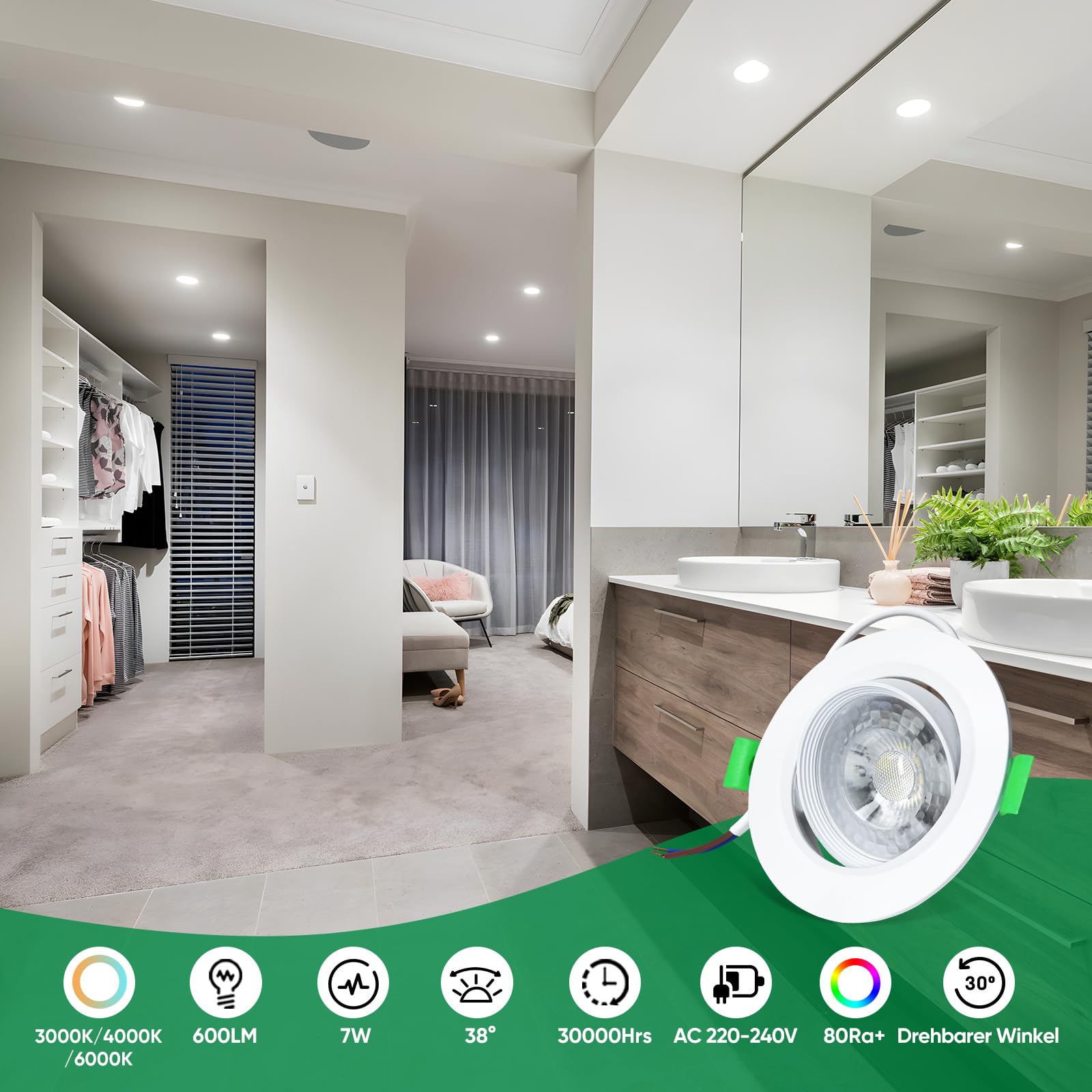 Shine Decor LED Einbaustrahler,Neutralweiß 4000K Dimmbar,Led Spot Deckenstrahler,LED Einbauleuchten Für Schlafzimmer Badezimmer Küche,10er Set