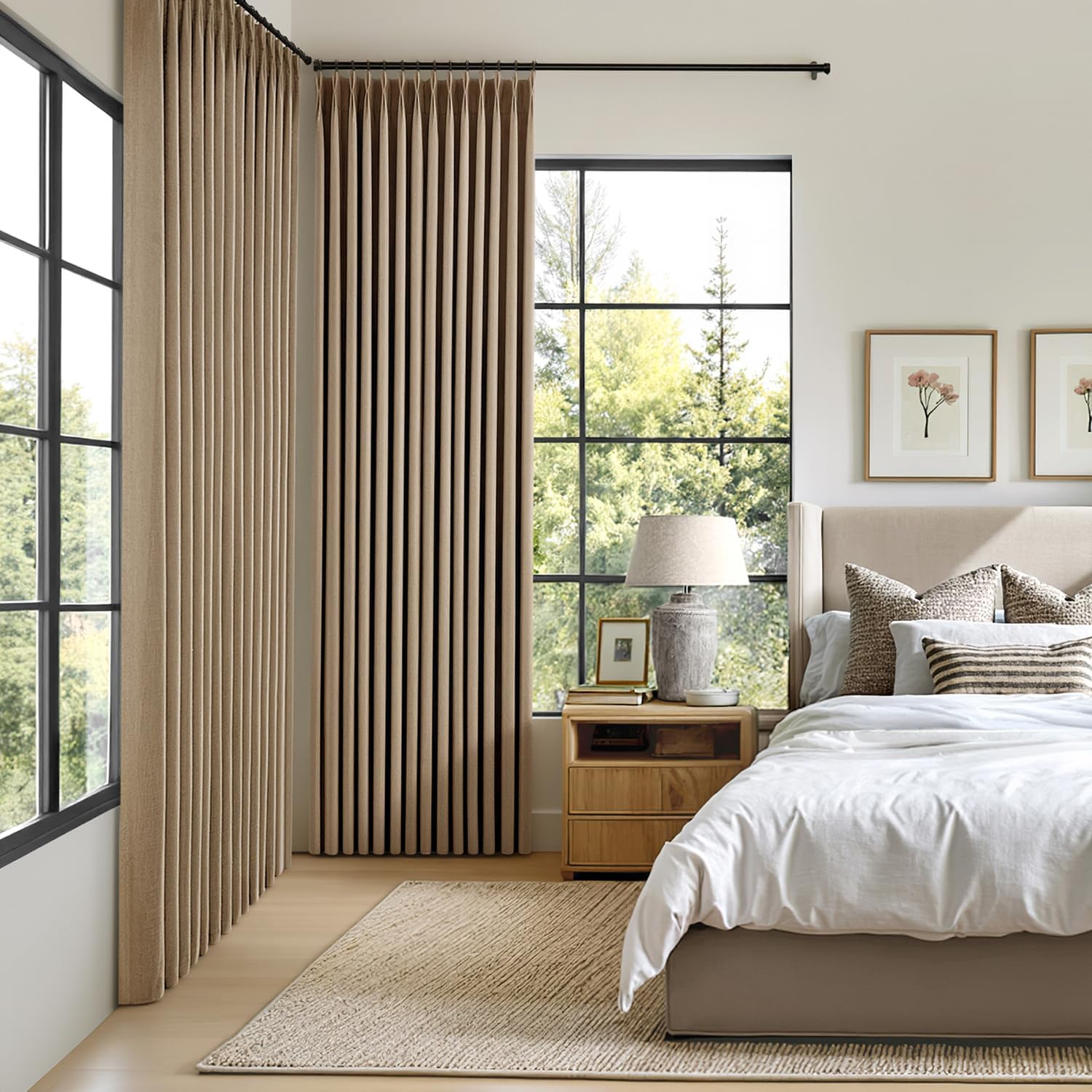 MIULEE Cafe Brown Pinch Pleated 100% Blackout Linen Curtains for Bedroom, Room Darkening Memory Trained Light Blocking Window Curtains 96 inches Long for Living Room, Black Out Pleat Drapes, 2 Panels 40"W x 96"L (Pack of 2) Cafe Brown