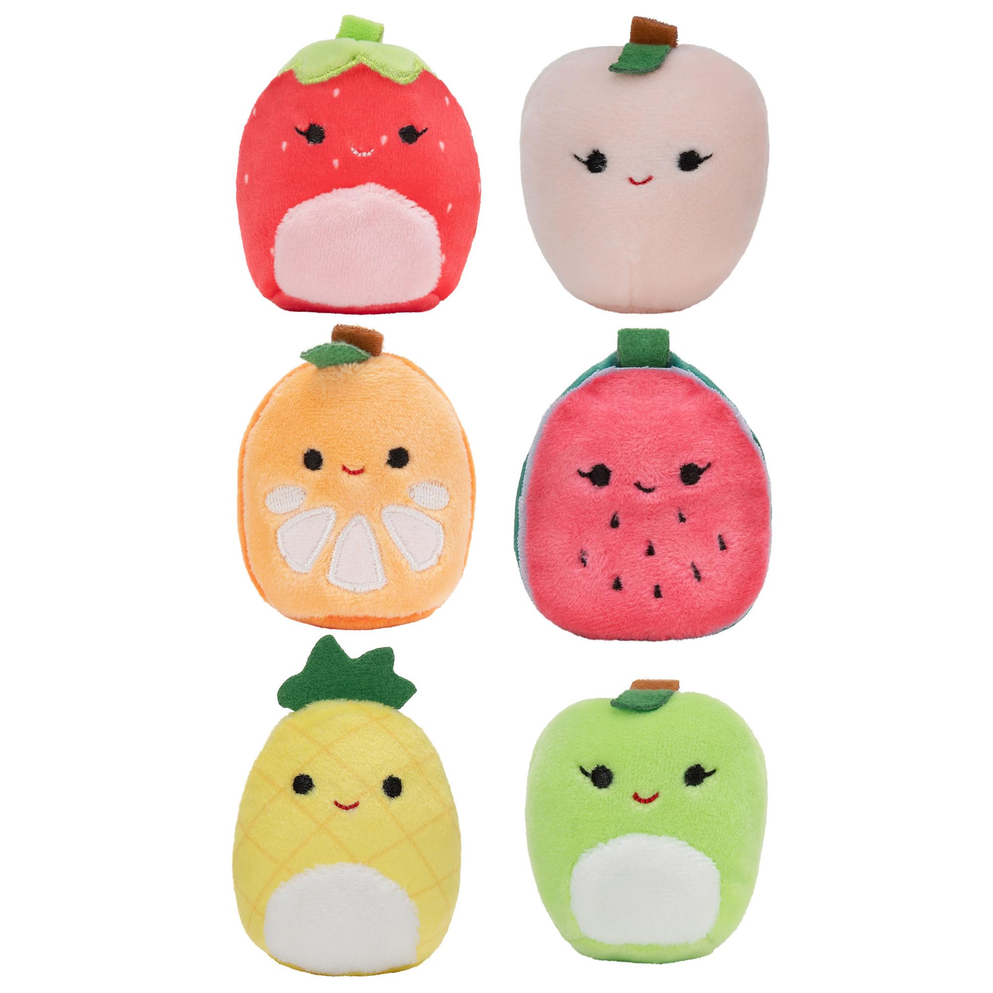 Squishville Squishmallows Mystery Mini Plush Fruit Squad, Six 2” Soft Minimallow Fruit Plush, Irresistibly soft Colourful Fruits, Mini Peach, Pineapple, and Watermelon Squishmallows