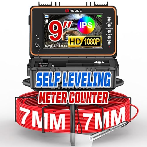 HBUDS Sewer Camera 100ft, Self Leveling Drain Camera with Meter