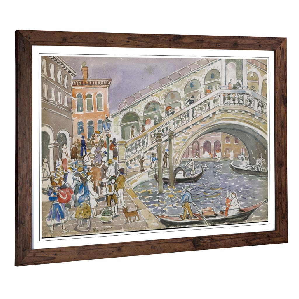 Big Box Art Framed Print of Maurice Pendergrast Rialto Bridge Design | Wall Art Picture | Home Decor for Kitchen, Living Room, Bedroom, Hallway, Walnut, A2 / 24.5x18 Inch / 62x45cm