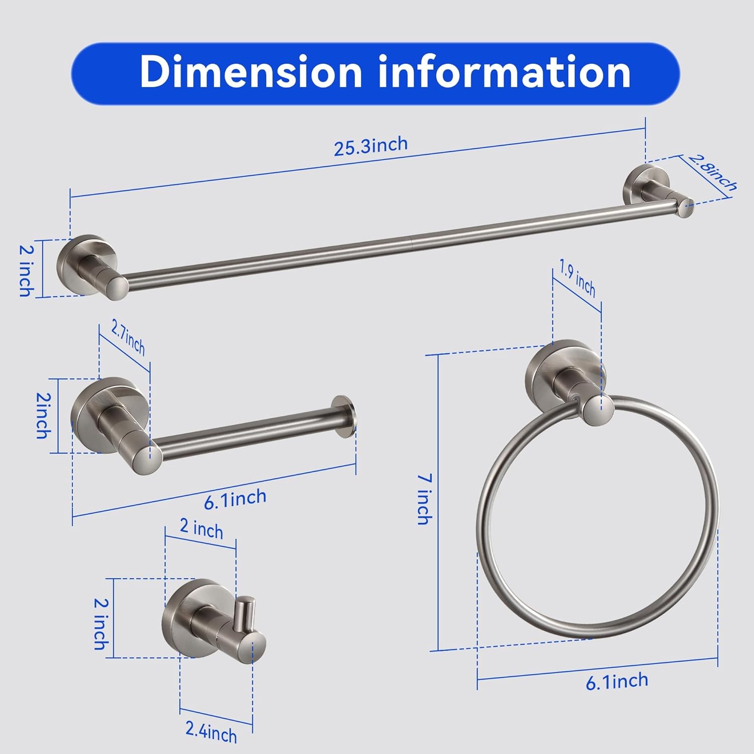BGL バスルームアクセサリーセット 光沢のあるブラッシュドニッケル亜鉛合金壁取り付けタオルラック バスルーム用