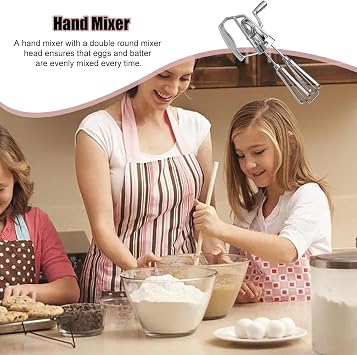 Stainless Steel Mechanical Hand Mixer 25.5 x 14 x 6.5 cm Hand Crank Mixer with Crank Hand Mixer Manual Whisk Made of Stainless Steel Hand Mixer Semi-Automatic Whisk for Cream and Egg White