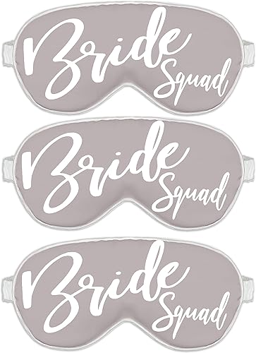 Recuerdos de despedida de soltera  Juego de 3 máscaras de satén para dormir de color blanco Glam Bride Squad  Regalos de fiesta nupcial para damas