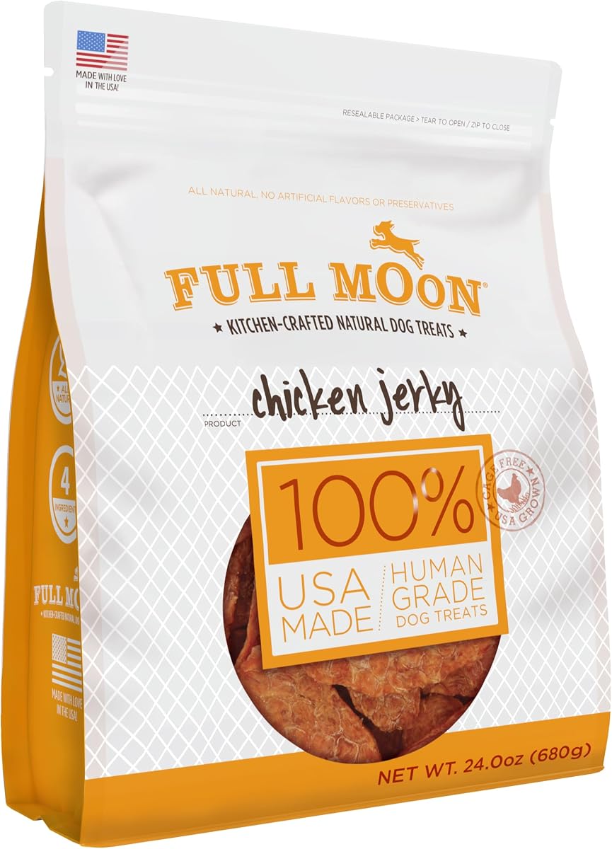 Full Moon Chicken Jerky Healthy All Natural Dog Treats Human Grade Made in USA Grain Free, 1.5 Pound (Pack of 1) | Human Grade, No corn, No wheat, No soy, Glycerin Free, Made in the USA