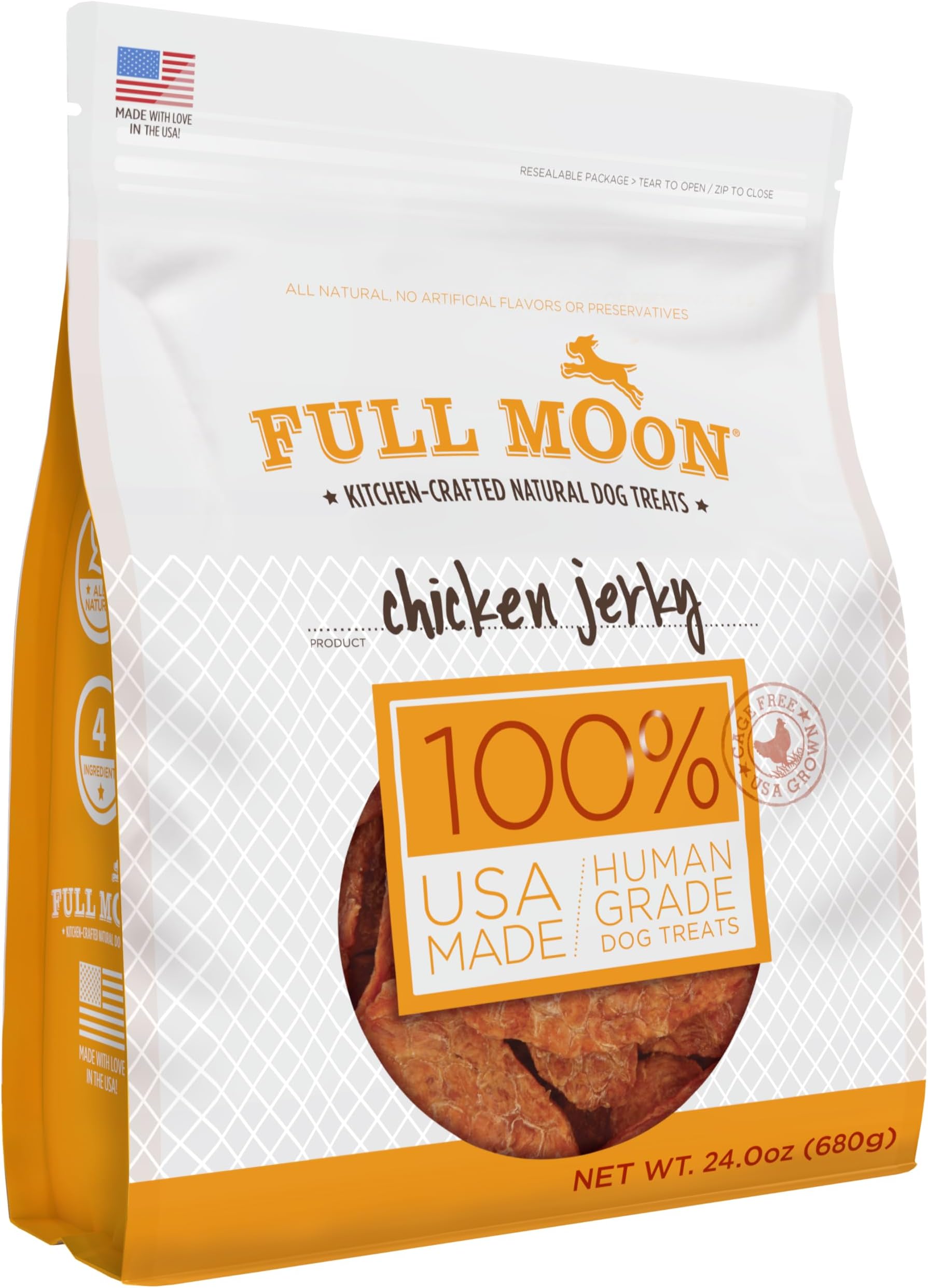 Full Moon Chicken Jerky Healthy All Natural Dog Treats Human Grade Made in USA Grain Free 24 oz