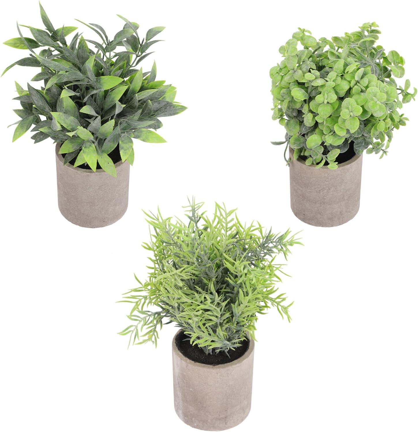 TOYANDONA Artificial Eucalyptus Faux Plants 3pcs Set with Eco-Friendly Pulp Pots, Simulation Greenery Desktop Ornaments for Home Office Table Décor