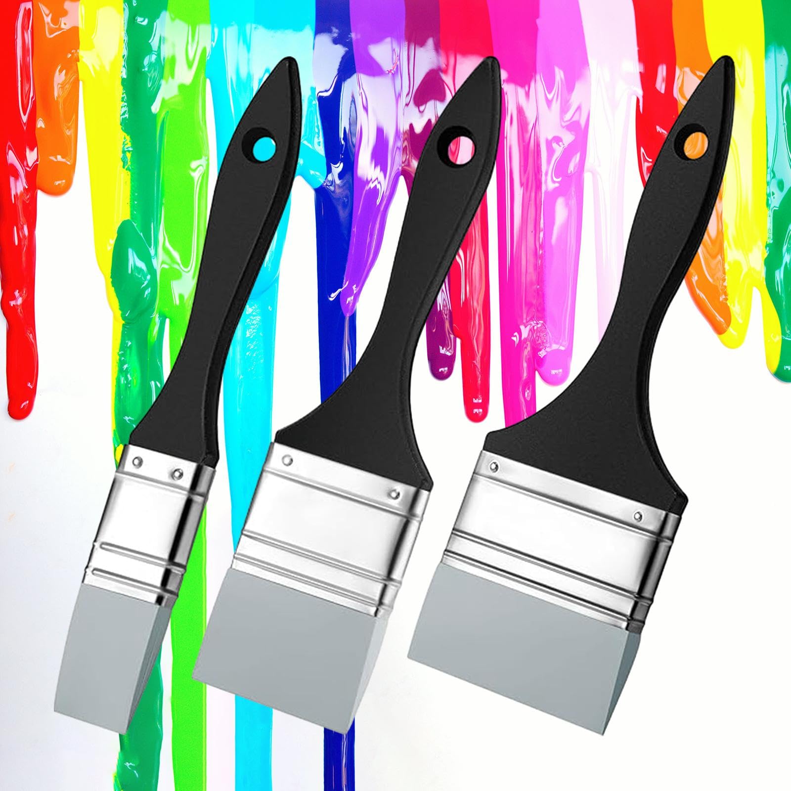 3 Pezzi Pennello Silicone Artistico Pennelli Acrilico Strumento Pittura Pennelli Disegno Pennelli Flessibili Manico Comodo Facile da Trasportare, 3 Pezzi 1 Pollice 2 Pollici 3 Pollici