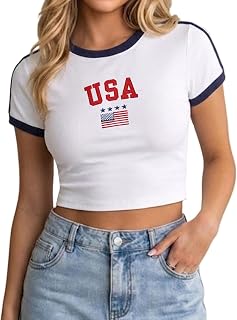 Women's Y2K Baby Tee Slim Fit Ringer T-Shirt Retro Sporty Crop Top Blokecore Aesthetic Streetwear