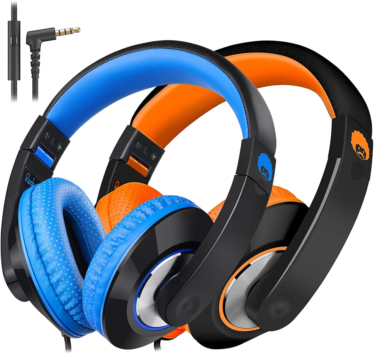 rockpapa Comfort+ Kids Headphones with Microphone, Boys Girls Student Over-Ear Headphones Wired Foldable for School Classroom Laptop PC Computer Tablet Black/Blue+Black/Orange