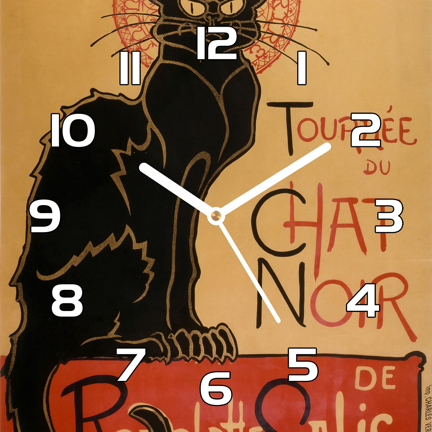 Horloge en verre 30x30 cm Coloray à impression moderne vintage avec aiguilles blanches