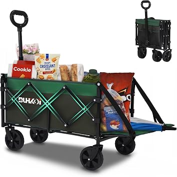 Foldable Wagon with Tailgate,12 lb Lightweight Small Utility Cart | Garden, Grocery, Beach, Camping, Portable Use, Green