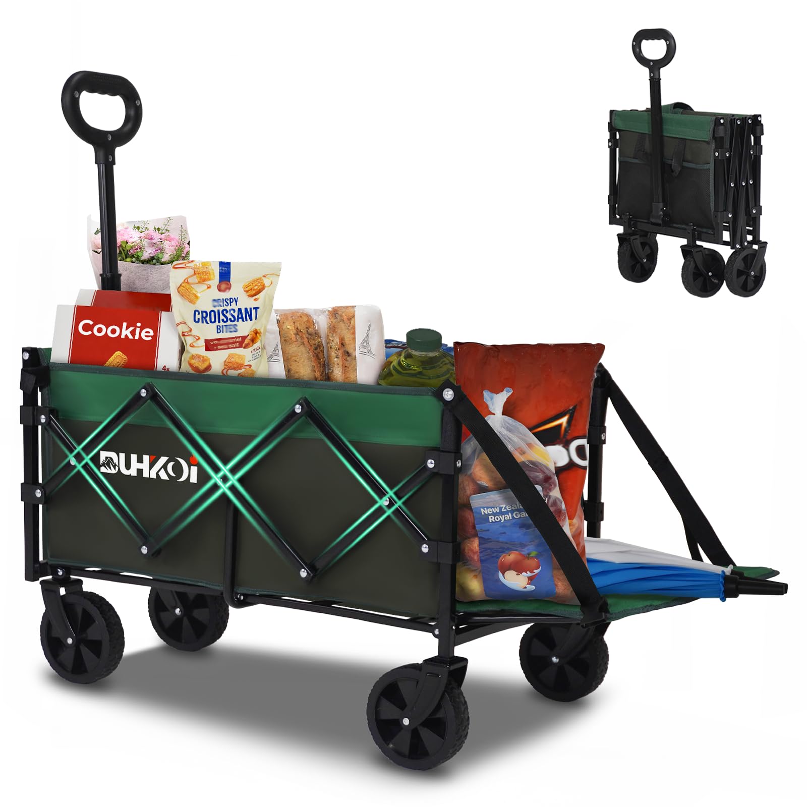 Compact Foldable Tailgate Wagon Cart with Wheels, 12 lb Lightweight Small Folding Utility Wagon for Garden, Grocery, Beach, Camping - Portable Cart (