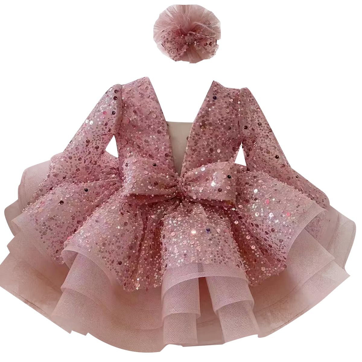 KLFFLGID Baby Girl Pageant Dress Sequins Embroidered Lace Toddler Flower Wedding Birthday Party Gown Dresses