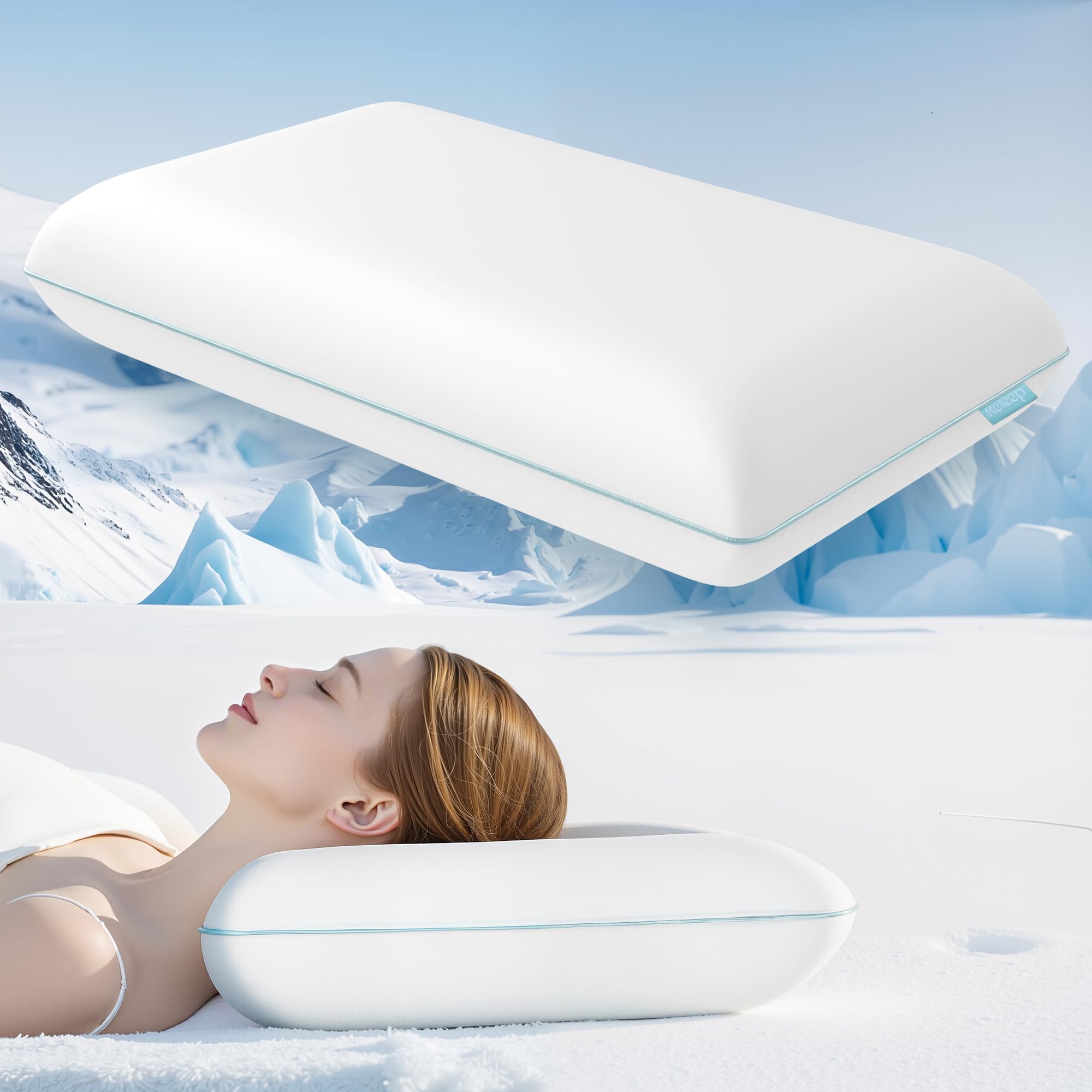 Releep - Almohada mullida refrescante, 40 x 60 cm, Almohada de Espuma con Memoria de Forma, Almohada ergonómica, reposacuello