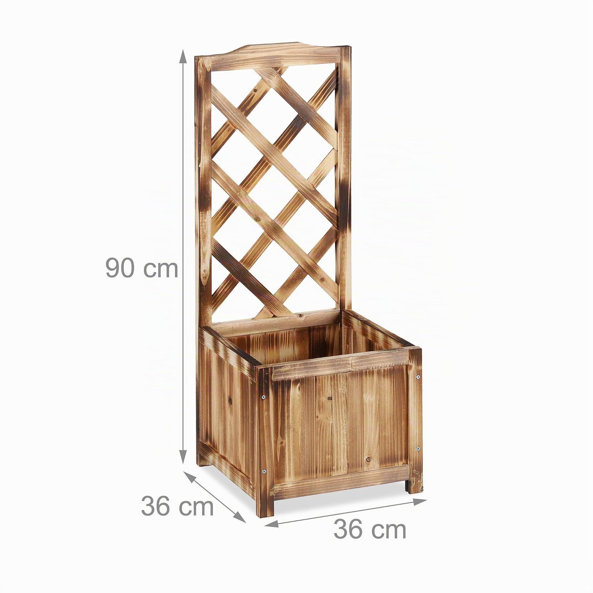 Relaxdays Jardinière avec Treillis Espalier Tuteur Plantes grimpantes bac à Fleurs en Bois Vigne Lierre Rose 20L, 90 cm, Nature, M