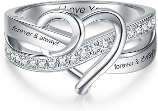925 Sterling Silver Promise Rings for Her, Infinity Heart Custom Ring for Women Personalized Birthstones Engraved Name, Anniversary Wedding Birthday Jewelry Gift With Gift Box Size 5-9