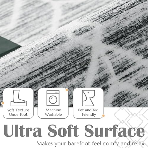 Miniatura 3 de jinchan Alfombra marroquí bohemia de 4 x 6 pies, alfombra geométrica, lavable para dormitorio, alfombra antideslizante de pelo bajo para sala de