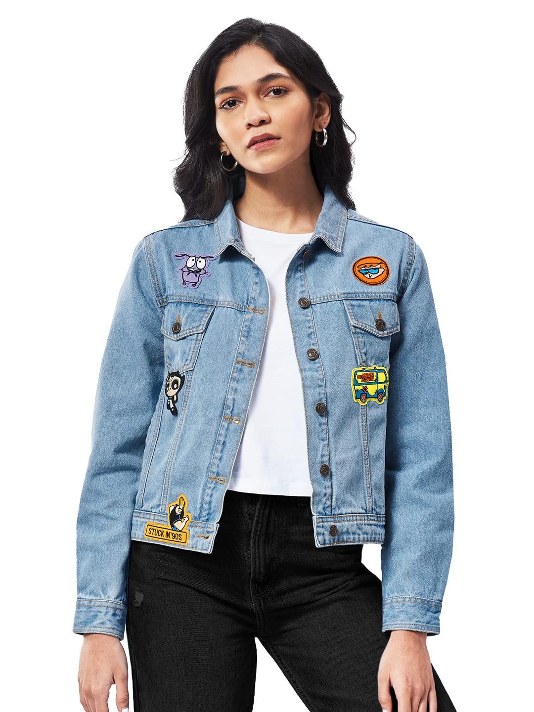 Women Cartoon Network: Stuck in 90's Blue Printed Denim Jackets