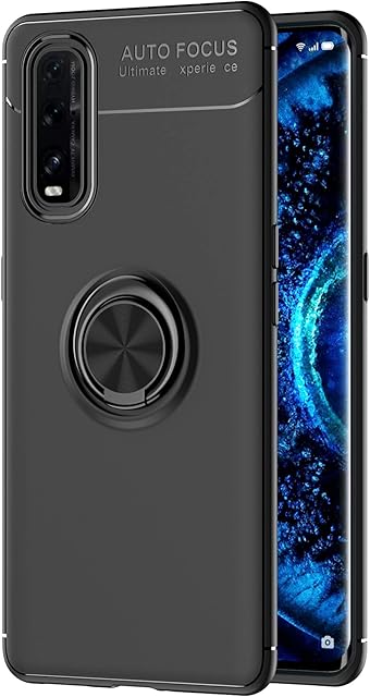 SORAKA Case for OPPO Find X2 Pro 5G with 360 degree rotation Ring Stand Soft Slim Fit Silicone Case Shockproof Anti-fingerprint Case with Metal Plate for Magnetic Car Phone Holder Black