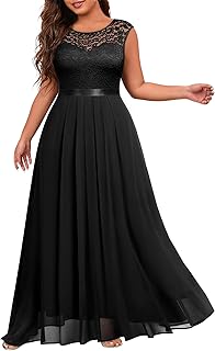 Women's Plus Size Sleeveless Scoop Neck Floral Lace Bridesmaid Evening Party Maxi Dress - Buy now