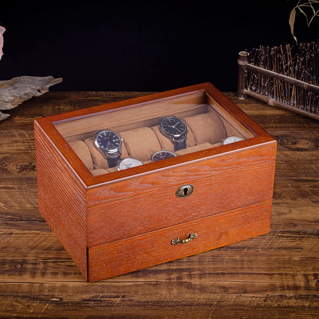 Uhrenbox Uhrenaufbewahrungsbox aus Holz, multifunktional, großes Fassungsvermögen mit Schloss, Uhrenaufbewahrungsschrank mit Glasdeckel, Geburtstagsgeschenk für Freunde