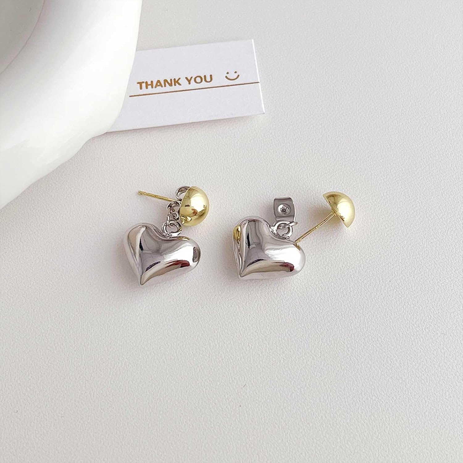 W WEILIRIAN Boho Heart Jacket Earrings for Teen Girls Gold Bead Stud Earrings Love Heart Dangle Earrings Two Ways Front Back Earrings Jewelry for Women Gifts - Image 4